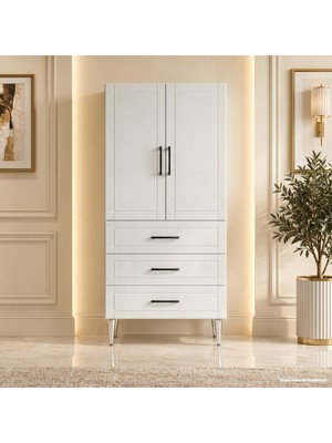 Yurkan Cortona Çok Amaçlı Dolap 60 cm 2 Kapak 3 Çekmece Beyaz Dişbudak - Çok Amaçlı Mutfak Dolabı