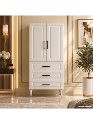 Yurkan Orvieto Çok Amaçlı Dolap 60 cm 2 Kapak 3 Çekmece Bute Beyaz - Çok Amaçlı Erzak Dolabı