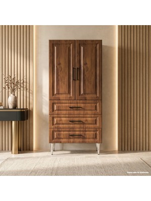 Yurkan Salzburg Çok Amaçlı Dolap 60 cm 2 Kapak 3 Çekmece Antik Kiraz - Çok Amaçlı Erzak Dolabı