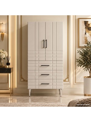 Yurkan Brera Çok Amaçlı Dolap 60 cm 2 Kapak 3 Çekmece Soft Beyaz - Çok Amaçlı Kiler Dolabı
