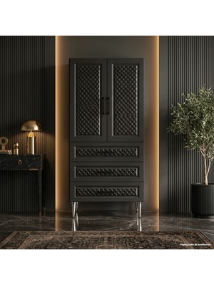 Yurkan Vendôme Çok Amaçlı Dolap 60 cm 2 Kapak 3 Çekmece Süpermat Siyah - Çok Amaçlı Banyo Dolabı