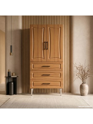 Yurkan Firenze Çok Amaçlı Dolap 60 cm 2 Kapak 3 Çekmece Açık Italyan Ceviz - Çok Amaçlı Kiler Dolabı