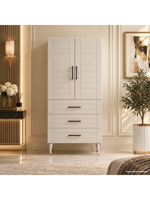 Yurkan Tortona Çok Amaçlı Dolap 60 cm 2 Kapak 3 Çekmece Soft Beyaz - Çok Amaçlı Erzak Dolabı