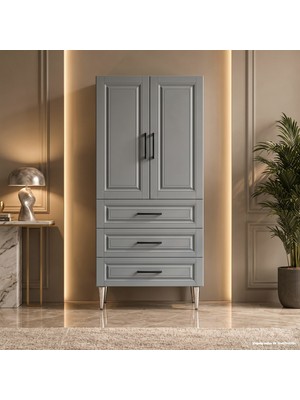 Yurkan Torino Çok Amaçlı Dolap 60 cm 2 Kapak 3 Çekmece Soft Koyu Gri - Çok Amaçlı Raflı Dolap