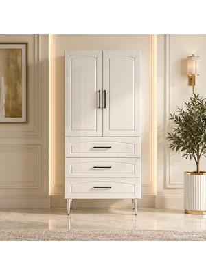 Yurkan Èze Çok Amaçlı Dolap 60 cm 2 Kapak 3 Çekmece Parlak Beyaz - Çok Amaçlı Mutfak Dolabı