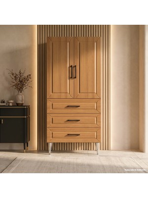 Yurkan Siena Çok Amaçlı Dolap 60 cm 2 Kapak 3 Çekmece Açık Italyan Ceviz - Çok Amaçlı Kiler Dolabı