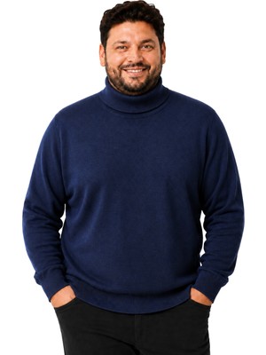 Battal Moda Erkek Büyük Beden Koyu Indigo Tam Balıkçı Pamuklu Kazak 3xl-4xl-5xl-6xl