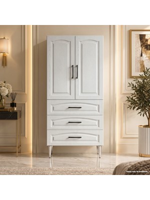 Yurkan St. Moritz Çok Amaçlı Dolap 60 cm 2 Kapak 3 Çekmece Silver Dişbudak - Çok Amaçlı Erzak Dolabı