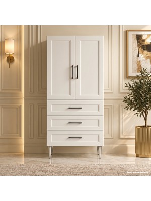 Yurkan Lugano Çok Amaçlı Dolap 60 cm 2 Kapak 3 Çekmece Lake Saf Beyaz Ral 9010 - Çok Amaçlı Kiler Dolabı
