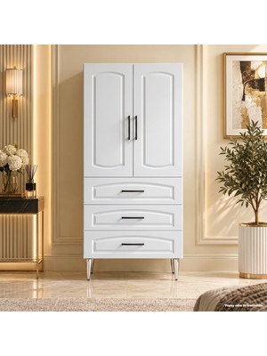 Yurkan Chambord Çok Amaçlı Dolap 60 cm 2 Kapak 3 Çekmece Soft Beyaz - Çok Amaçlı Mutfak Dolabı