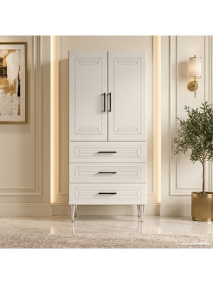 Yurkan Biarritz Çok Amaçlı Dolap 60 cm 2 Kapak 3 Çekmece Soft Beyaz - Çok Amaçlı Raflı Dolap