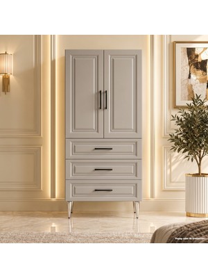 Yurkan Ravello Çok Amaçlı Dolap 60 cm 2 Kapak 3 Çekmece Soft Kaşmir - Çok Amaçlı Erzak Dolabı