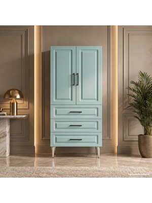 Yurkan Camogli Çok Amaçlı Dolap 60 cm 2 Kapak 3 Çekmece Soft Retro Yeşil - Çok Amaçlı Mutfak Dolabı
