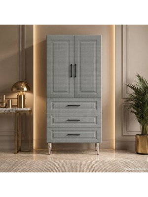 Yurkan Honfleur Çok Amaçlı Dolap 60 cm 2 Kapak 3 Çekmece Kahve Koton - Çok Amaçlı Erzak Dolabı