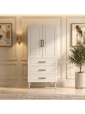 Yurkan Fiesole Çok Amaçlı Dolap 60 cm 2 Kapak 3 Çekmece Bute Beyaz - Çok Amaçlı Raflı Dolap