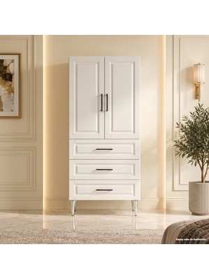 Yurkan Chantilly Çok Amaçlı Dolap 60 cm 2 Kapak 3 Çekmece Soft Beyaz - Çok Amaçlı Mutfak Dolabı