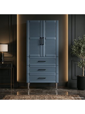 Yurkan Santorini Çok Amaçlı Dolap 60 cm 2 Kapak 3 Çekmece Soft Kozmik Mavi - Çok Amaçlı Çekmeceli Dolap