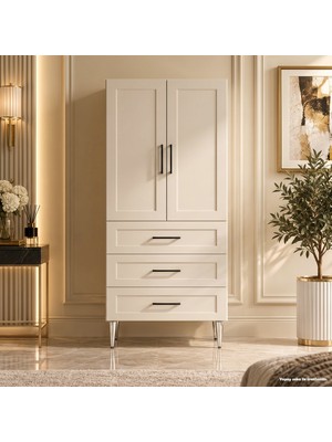 Yurkan Vevey Çok Amaçlı Dolap 60 cm 2 Kapak 3 Çekmece Lake Krem - Çok Amaçlı Mutfak Dolabı