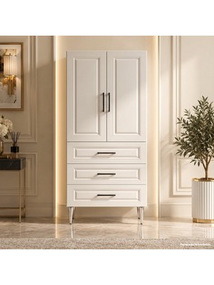 Yurkan Sorrento Çok Amaçlı Dolap 60 cm 2 Kapak 3 Çekmece Soft Beyaz - Çok Amaçlı Erzak Dolabı