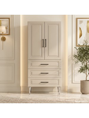 Yurkan Sirmione Çok Amaçlı Dolap 60 cm 2 Kapak 3 Çekmece Lake Cappuccino - Çok Amaçlı Kiler Dolabı