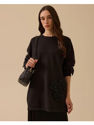 Scl Kadın Bisiklet Yaka Relaxed Kalıp Çiçek Aplike Detaylı Örme Sweatshirt 10002522311007