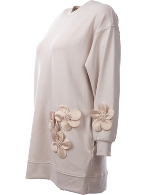 Scl Kadın Bisiklet Yaka Relaxed Kalıp Çiçek Aplike Detaylı Örme Sweatshirt 10002522311007