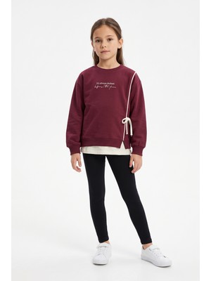 Toontoy Kız Çocuk Önü Baskılı Garni Detaylı Sweatshirt