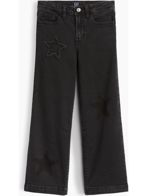 Gap Kız Çocuk Siyah High Rise Wide-Leg Ankle Jean Pantolon