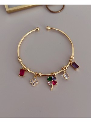 Laris Accessories Renkli Yonca Charmlı Gold Ithal Seri Bileklik