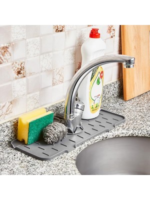 Store Mutfak Lavabo Silikon Paspas, Gri, Musluk Altı Sünger Tutucu Banyo Mutfak Sabun Kurutucu Düzenleyici