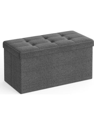 Store Saklama Alanlı Oturma Bankı, Oturma Sandığı, Tabure, Saklama Kutusu, Ayak Koyma Yeri, Katlanabilir, 300 Kg'a Kadar Taşıyabilir, 80 L, 76 x 38 x 38 Cm, Suni Keten, Koyu Gri, SPF47K