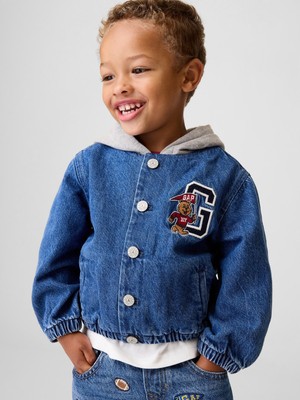 Gap Erkek Bebek Mavi Denim Varsity Bomber Ceket