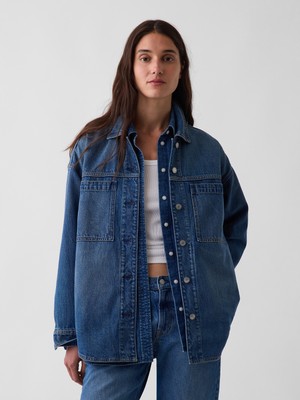 Gap Kadın Mavi Denim Oversized Gömlek Ceket