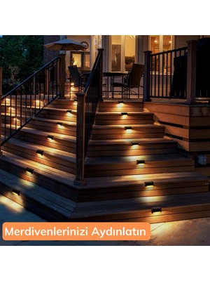 Store Solar Güneş Enerjili Şarj Edilen Köşebent Merdiven Veranda Bahçe Yolu LED Lamba Işık 4 Adet