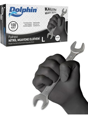 Store Dolphin Siyah Nitril Eldiven Pudrasız Kalın 100LÜ Paket L
