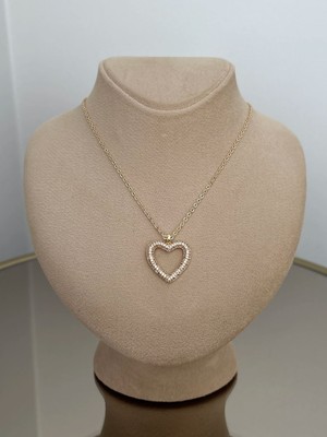 Laris Accessories Taşlı Gold Içi Boş Kalp Ithal Seri Kolye