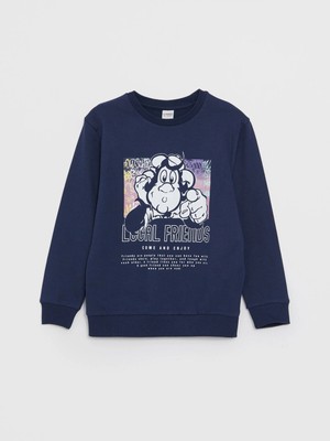 LC Waikiki Bisiklet Yaka Nostaljik Maymun Baskılı Uzun Kollu Erkek Çocuk Sweatshirt