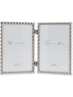 Store 4x6 Menteşeli Çift Dökme Metal Resim Çerçeveleri, Gümüş Halat Tasarımı