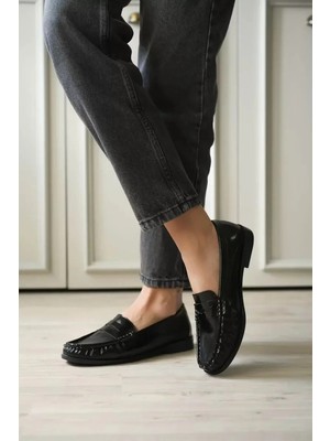 Siyah Parlak Deri Görünümlü Penny Loafer TR88MS02A