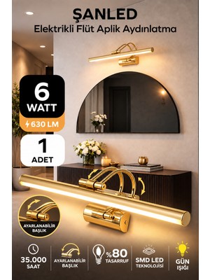 ŞANLED 6W Elektrikli Flüt LED Aplik Gold Renk Gün Işığı Ayarlanabilir Başlık