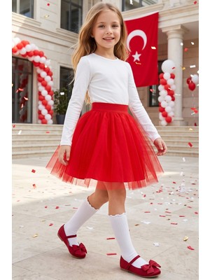 Parla Kids Kız Çocuk Kırmızı Tüllü Tütü Etek 23 Nisan 29 Ekim 10 Kasım Gösteri Kıyafeti Kostüm