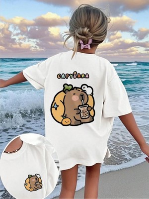 Genosha Capybara Baskılı Çocuk Tshirt Tişört 100% Pamuk