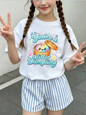 Genosha Glitter Baskılı Çocuk Tshirt Tişört 100% Pamuk