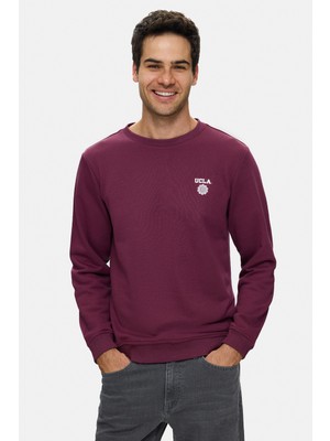 Ucla Valley Bordo Bisiklet Yaka Pamuklu Baskılı Standard Fit Erkek Sweatshirt