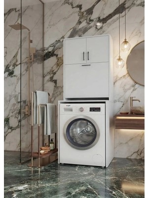 Dzgn Home Merlin Kirli Çamaşır Sepetli Çamaşır Makinesi Dolabı Beyaz