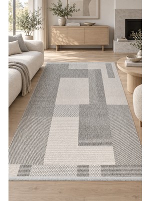 Sihirli Halı Ayla Gri Modern Sisal Görünümlü Kaymaz Tabanlı Robot Süpürge Uyumlu Oturma Odası Mutfak Koridor Halı