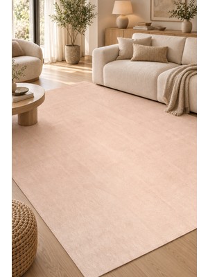 Sihirli Halı Akkor Peluş Yumuşak Bej Kaymaz Tabanlı Yıkanabilir Modern Salon Mutfak Antre Halısı