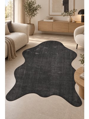 Sihirli Halı Akkor Peluş Post Şeklinde Halı Antrasit Yumuşak Kaymaz Tabanlı Yıkanabilir Modern Salon Antre Oturma