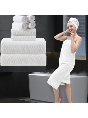 Zemira 8 Parça Banyo Havlu Seti Beyaz |2 Büyük Boy Banyo Havlusu Çarşaf, 2 El Havlusu 4 Kese| 600GSM Ul