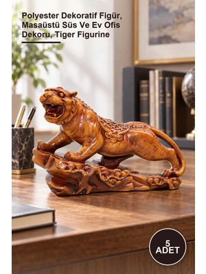 Yenilig 5 Adet Kaplan Figürü – Polyester Dekoratif Figür, Masaüstü Süs ve Ev Ofis Dekoru, Tiger Figurine